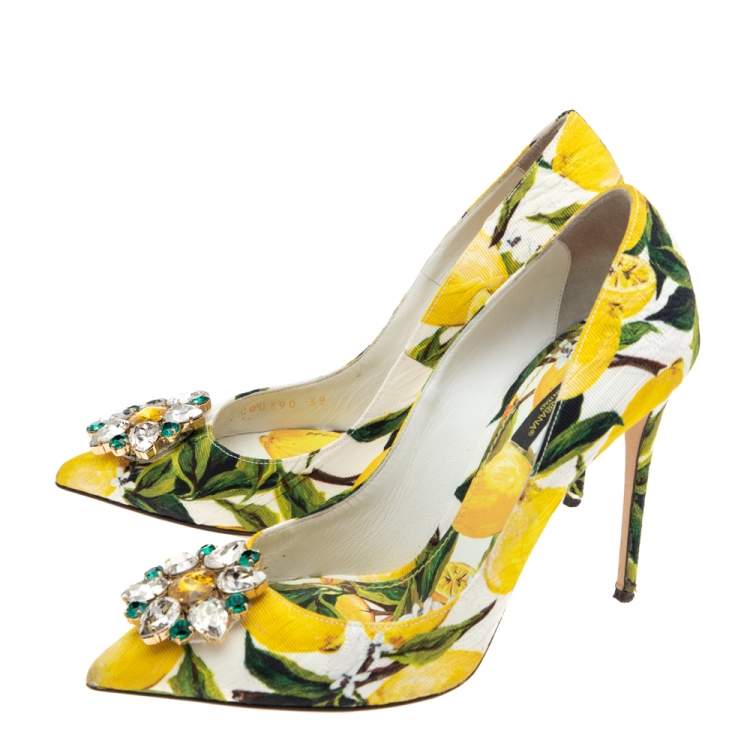Pre Owned Dolce & Gabbana Multicolor Floral Print Brocade Fabric Crystal Embellished Pumps Size 39