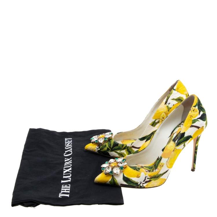 Pre Owned Dolce & Gabbana Multicolor Floral Print Brocade Fabric Crystal Embellished Pumps Size 39
