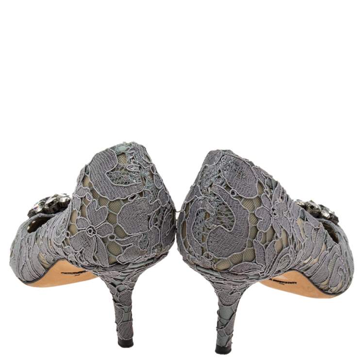 Pre Owned Dolce & Gabbana Grey Lace Bellucci Pointed-Toe Pumps Size 39