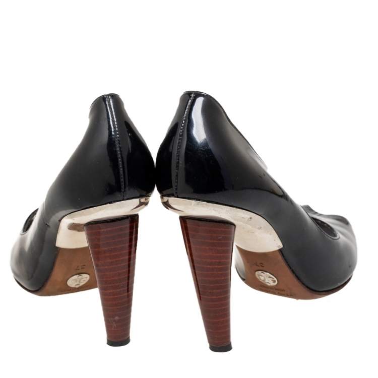 Pre Owned Dolce & Gabbana Black Patent Leather Peep Toe Pumps Size 37
