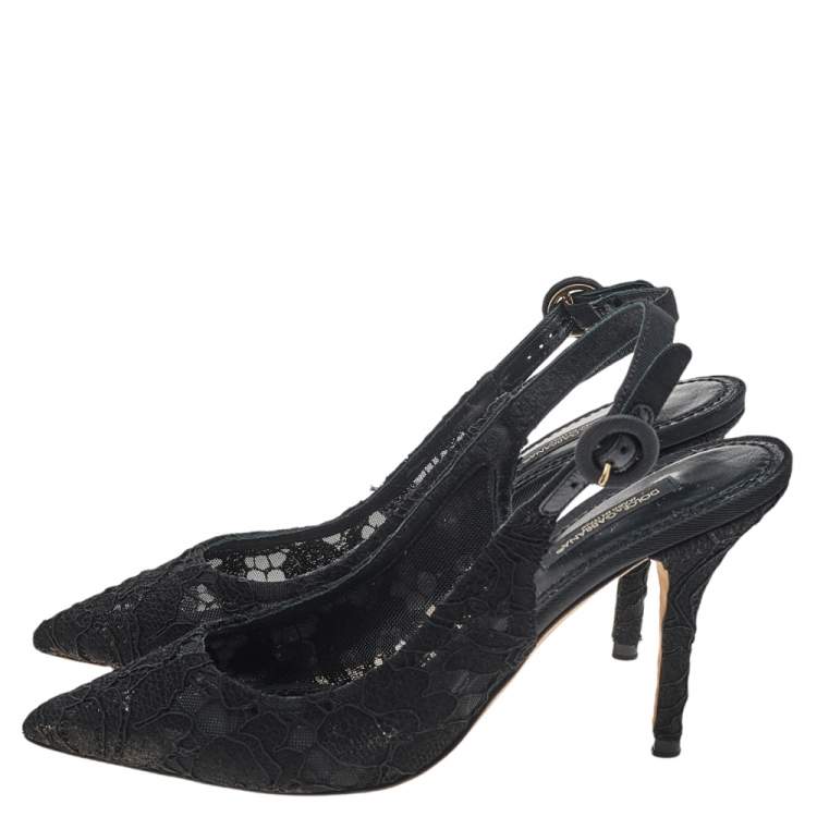 Pre Owned Dolce & Gabbana Black Lace Pointed Toe Slingback Sandals Size 36