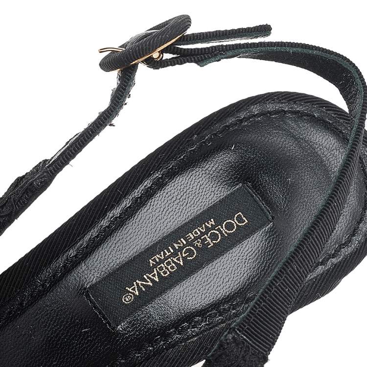 Pre Owned Dolce & Gabbana Black Lace Pointed Toe Slingback Sandals Size 36