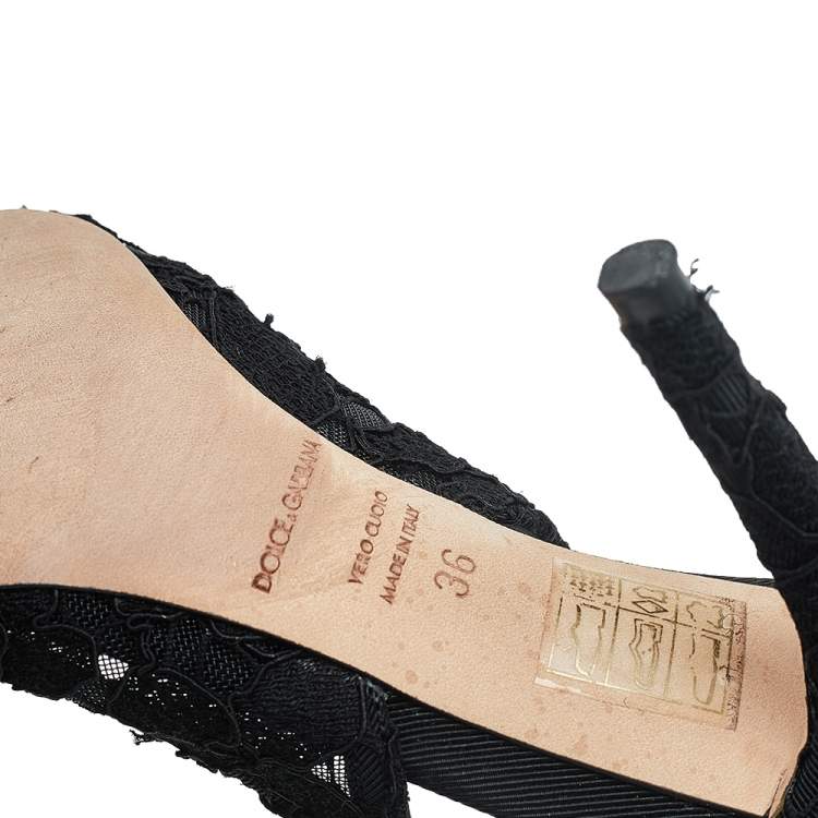 Pre Owned Dolce & Gabbana Black Lace Pointed Toe Slingback Sandals Size 36