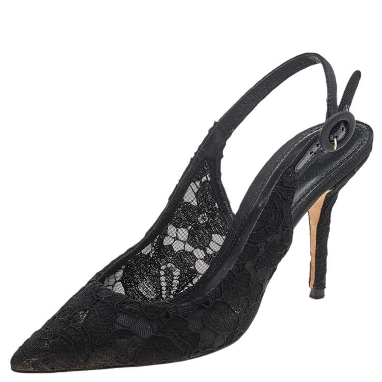 Pre Owned Dolce & Gabbana Black Lace Pointed Toe Slingback Sandals Size 36