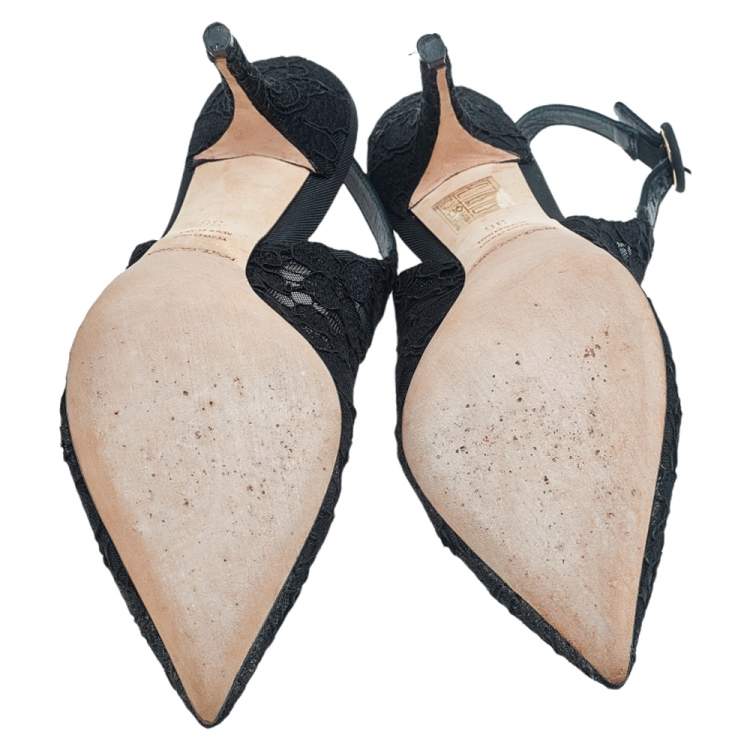 Pre Owned Dolce & Gabbana Black Lace Pointed Toe Slingback Sandals Size 36