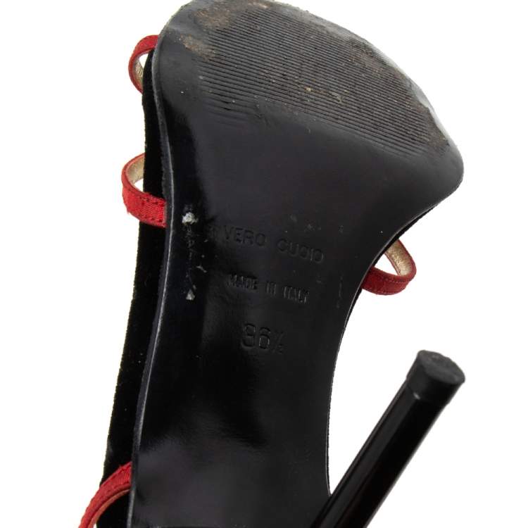 Pre Owned Dolce & Gabbana Vintage Red Fabric Strappy Sandals Size 36.5