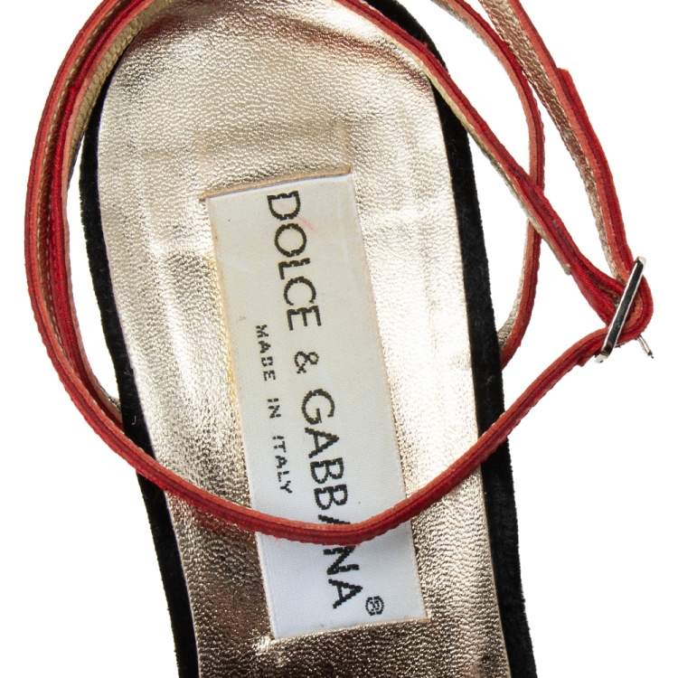 Pre Owned Dolce & Gabbana Vintage Red Fabric Strappy Sandals Size 36.5