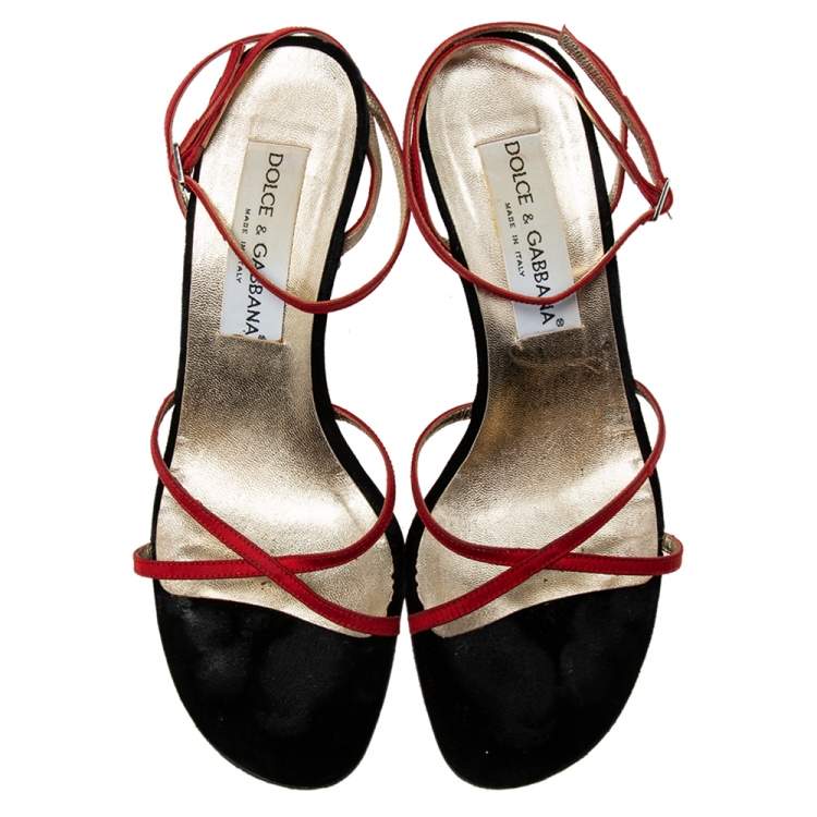 Pre Owned Dolce & Gabbana Vintage Red Fabric Strappy Sandals Size 36.5