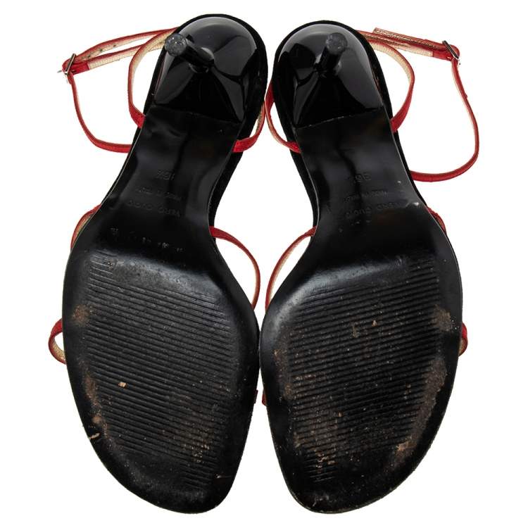 Pre Owned Dolce & Gabbana Vintage Red Fabric Strappy Sandals Size 36.5