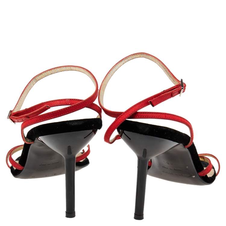 Pre Owned Dolce & Gabbana Vintage Red Fabric Strappy Sandals Size 36.5