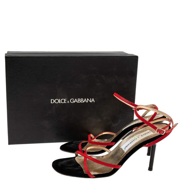 Pre Owned Dolce & Gabbana Vintage Red Fabric Strappy Sandals Size 36.5