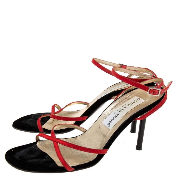 Pre Owned Dolce & Gabbana Vintage Red Fabric Strappy Sandals Size 36.5