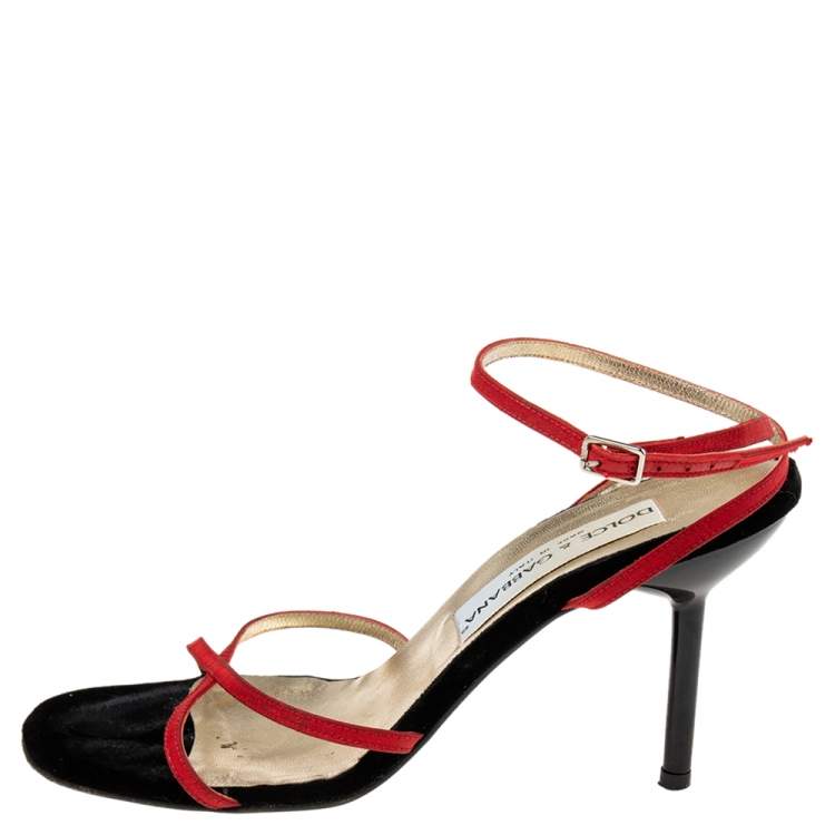 Pre Owned Dolce & Gabbana Vintage Red Fabric Strappy Sandals Size 36.5