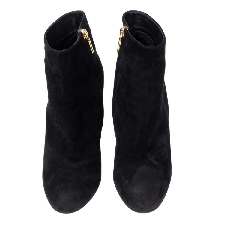 Pre Owned Dolce & Gabbana Black Suede Jewel Embellished Heel Ankle Boots Size 39