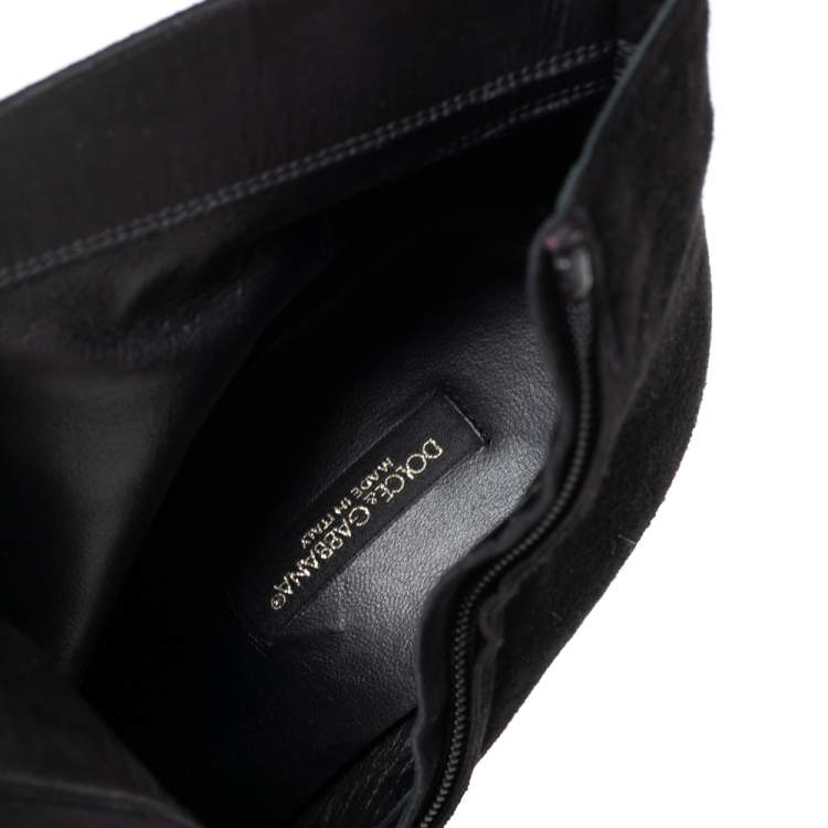 Pre Owned Dolce & Gabbana Black Suede Jewel Embellished Heel Ankle Boots Size 39