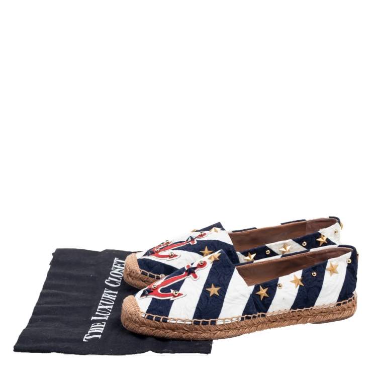 Pre Owned Dolce & Gabbana Blue/White Canvas  Espadrille Flats Size 39