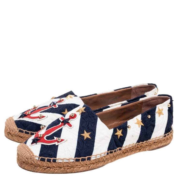 Pre Owned Dolce & Gabbana Blue/White Canvas  Espadrille Flats Size 39