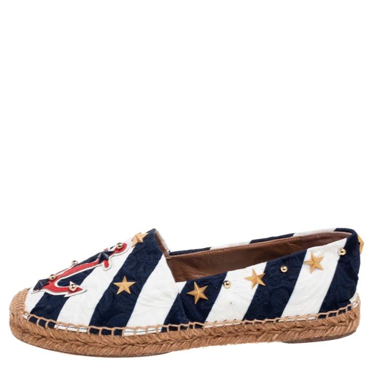 Pre Owned Dolce & Gabbana Blue/White Canvas  Espadrille Flats Size 39