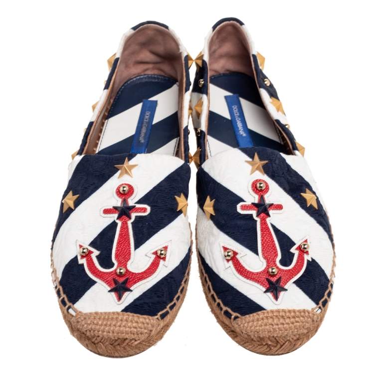 Pre Owned Dolce & Gabbana Blue/White Canvas  Espadrille Flats Size 39