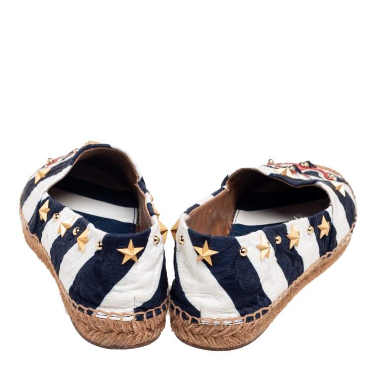 Pre Owned Dolce & Gabbana Blue/White Canvas  Espadrille Flats Size 39