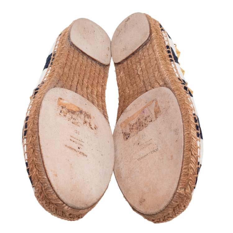 Pre Owned Dolce & Gabbana Blue/White Canvas  Espadrille Flats Size 39