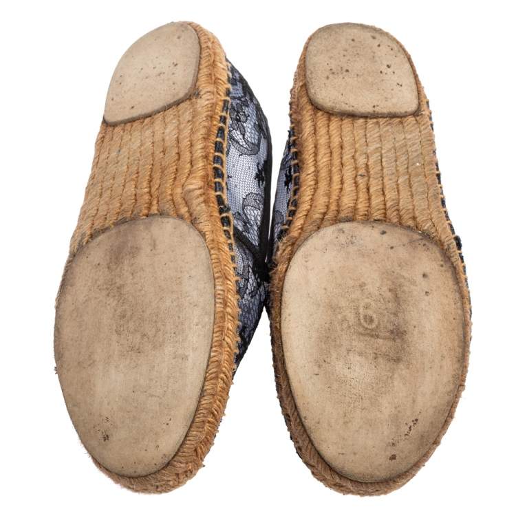 مملوكة مسبقًا Dolce & Gabbana Indigo Purple/Black Lace Flat Espadrilles Size 39