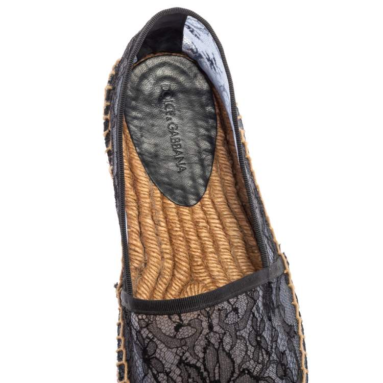 مملوكة مسبقًا Dolce & Gabbana Indigo Purple/Black Lace Flat Espadrilles Size 39
