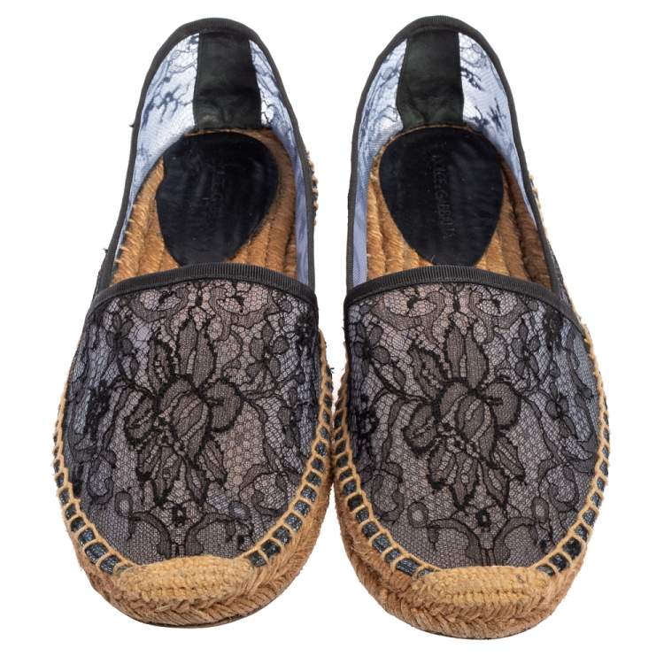 مملوكة مسبقًا Dolce & Gabbana Indigo Purple/Black Lace Flat Espadrilles Size 39