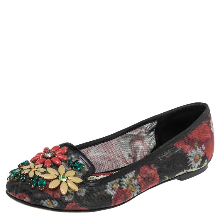 مملوكة مسبقًا Dolce & Gabbana  Multicolor Net Embellished Ballet Flats Size 37.5
