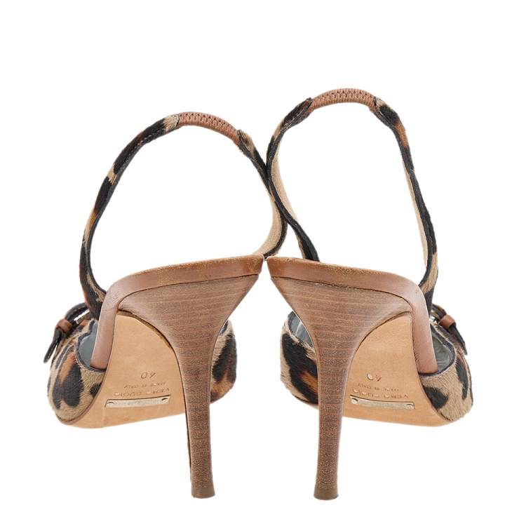 Pre Owned Dolce & Gabbana Brown/Beige Calf Hair Embellished Buckle Slingback Sandals Size 40