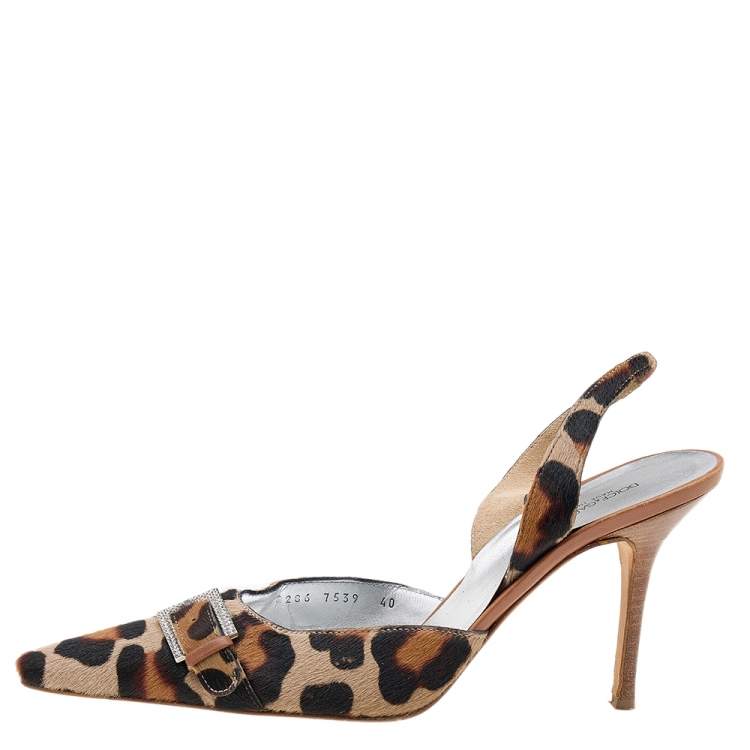 Pre Owned Dolce & Gabbana Brown/Beige Calf Hair Embellished Buckle Slingback Sandals Size 40