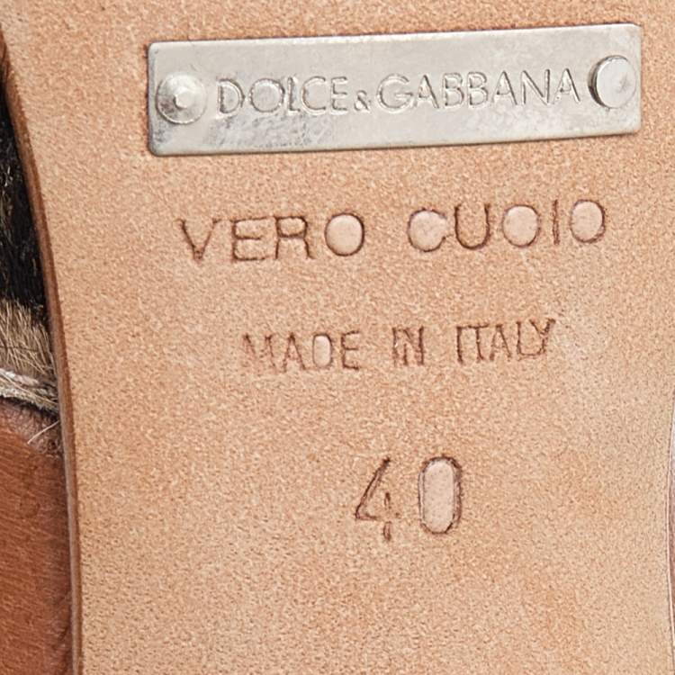 Pre Owned Dolce & Gabbana Brown/Beige Calf Hair Embellished Buckle Slingback Sandals Size 40
