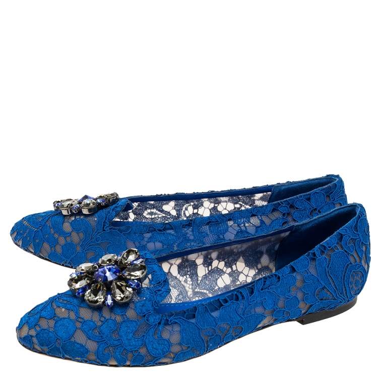 Pre Owned Dolce & Gabbana Royal Blue Lace Taormina Ballet Flats Size 39