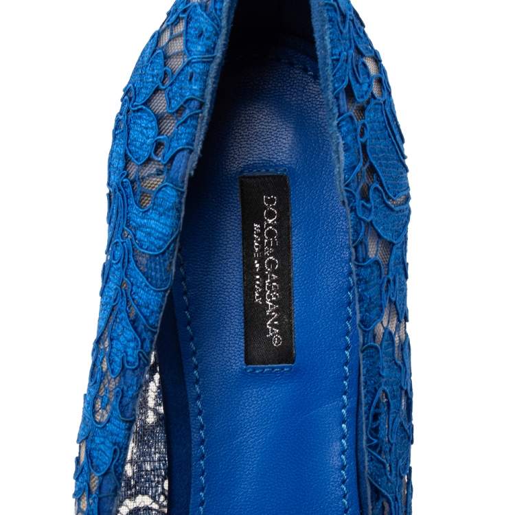 Pre Owned Dolce & Gabbana Royal Blue Lace Taormina Ballet Flats Size 39