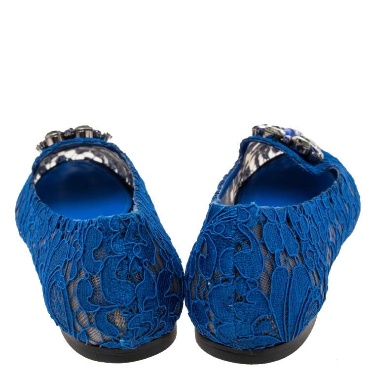 Pre Owned Dolce & Gabbana Royal Blue Lace Taormina Ballet Flats Size 39