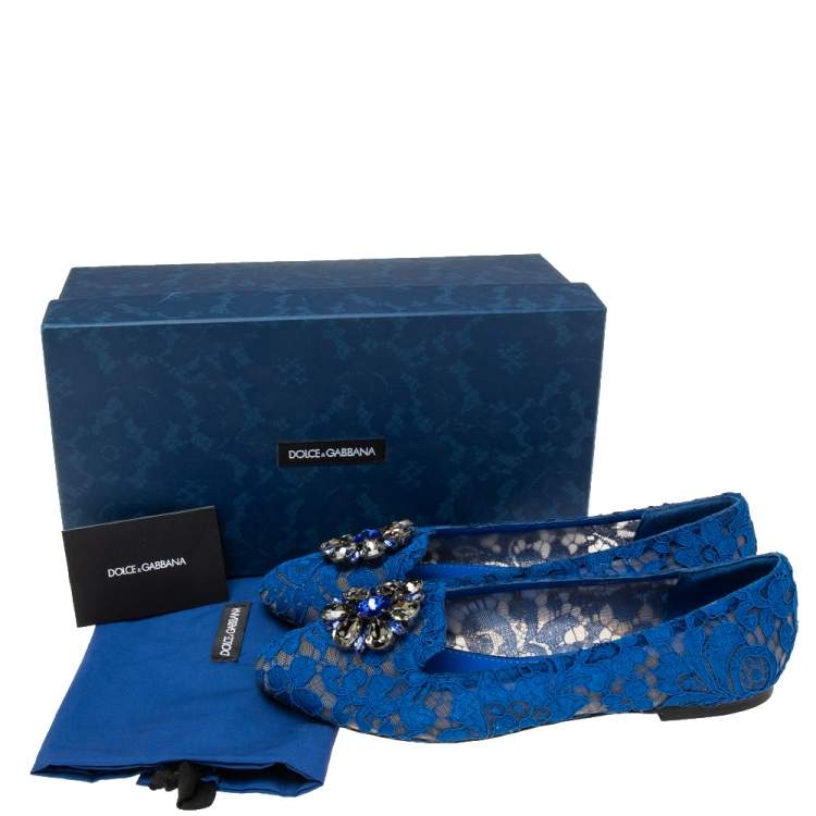 Pre Owned Dolce & Gabbana Royal Blue Lace Taormina Ballet Flats Size 39