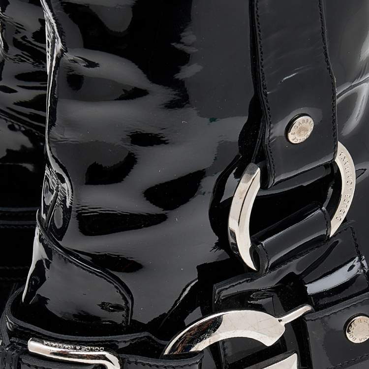 Pre Owned Dolce & Gabbana Black Patent Leather DG Logo Knee Length Boots Size 39.5