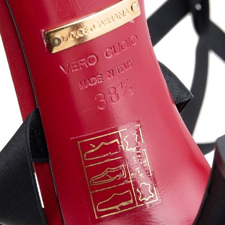 Pre Owned Dolce & Gabbana Black Snakeskin and Satin Ankle Wrap Sandals Size 38.5
