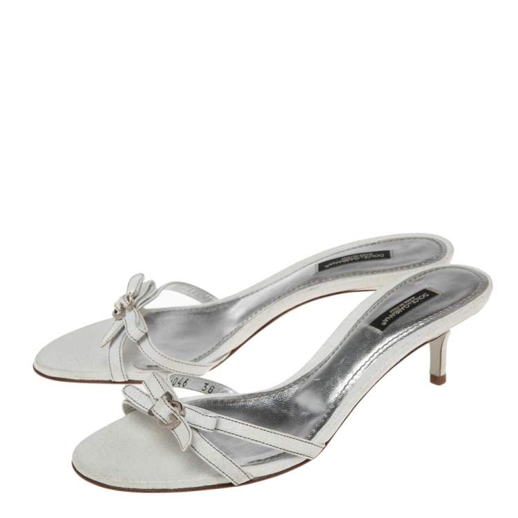Pre Owned Dolce & Gabbana White Leather DG Buckle Slide Sandals Size 38