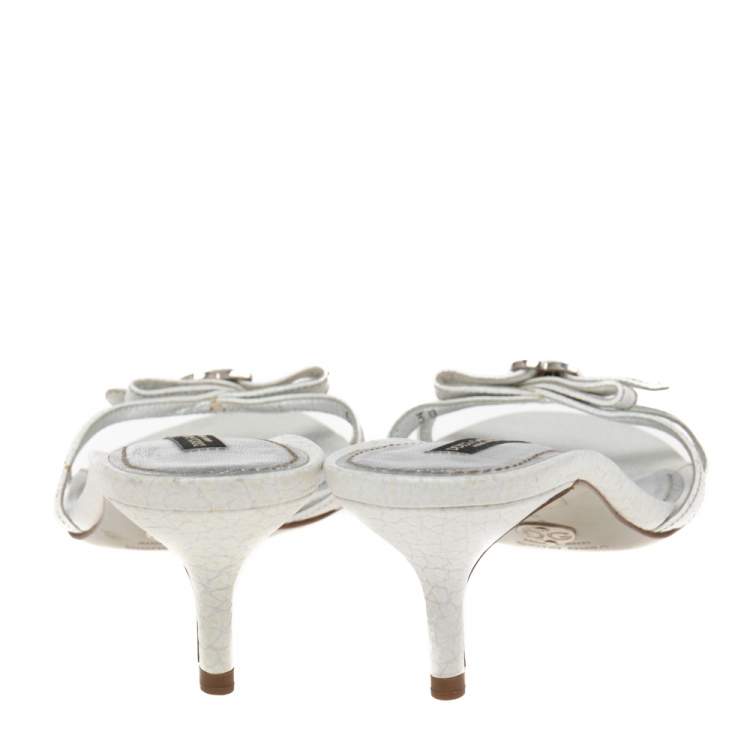 Pre Owned Dolce & Gabbana White Leather DG Buckle Slide Sandals Size 38