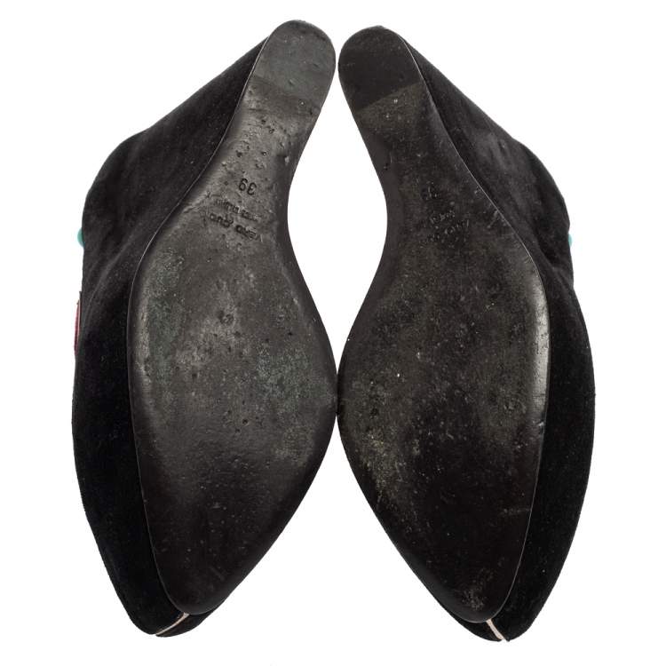 Pre Owned Dolce & Gabbana Black Suede Embellished Wedge Pumps Size 39