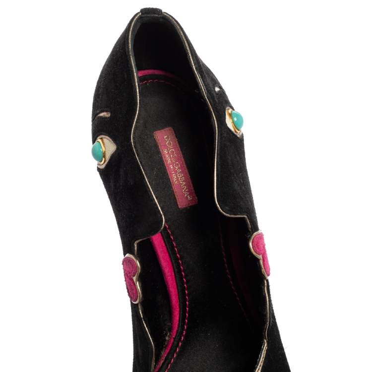 Pre Owned Dolce & Gabbana Black Suede Embellished Wedge Pumps Size 39