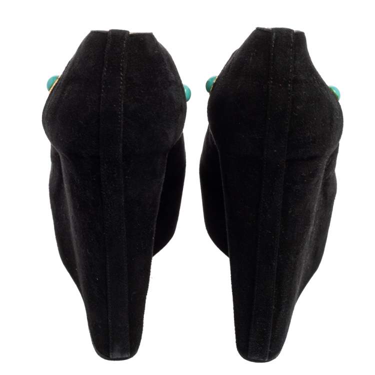Pre Owned Dolce & Gabbana Black Suede Embellished Wedge Pumps Size 39