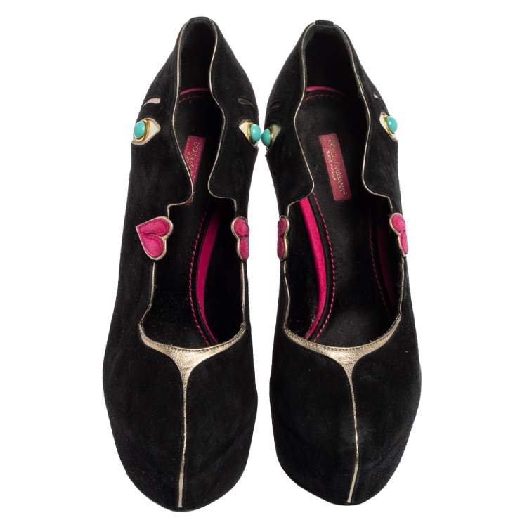Pre Owned Dolce & Gabbana Black Suede Embellished Wedge Pumps Size 39