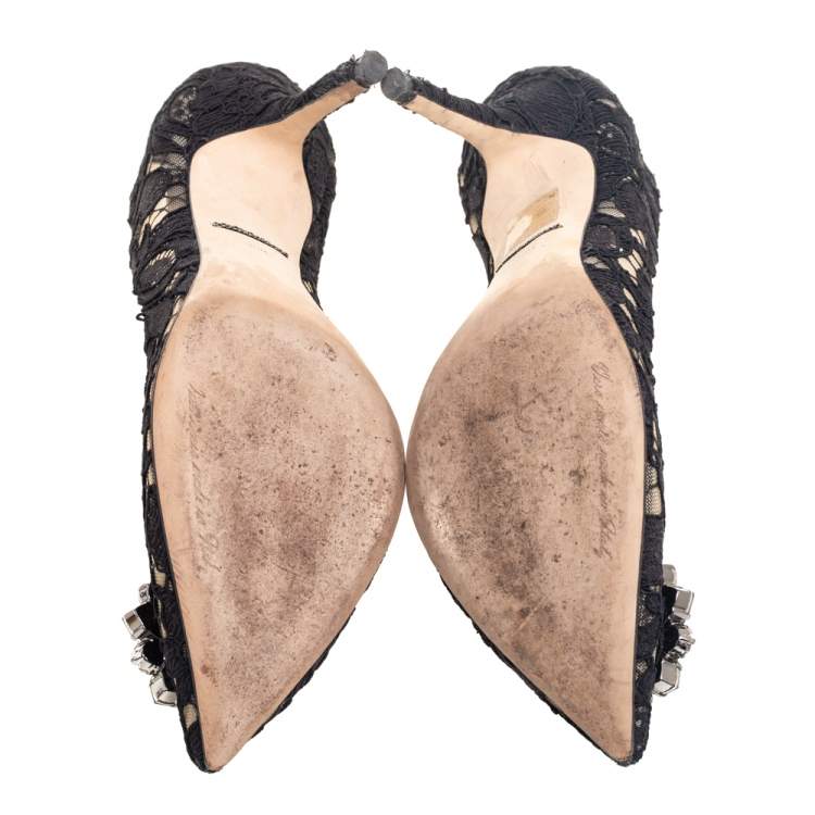 Pre Owned Dolce & Gabbana Black Lace Bellucci Pumps Size 38.5