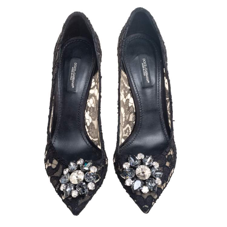 Pre Owned Dolce & Gabbana Black Lace Bellucci Pumps Size 38.5