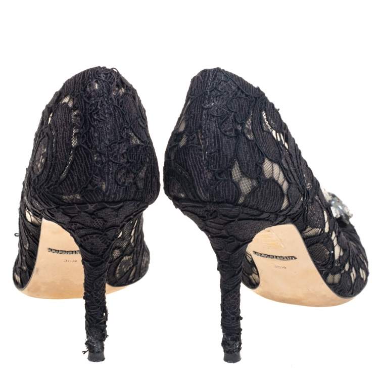 Pre Owned Dolce & Gabbana Black Lace Bellucci Pumps Size 38.5