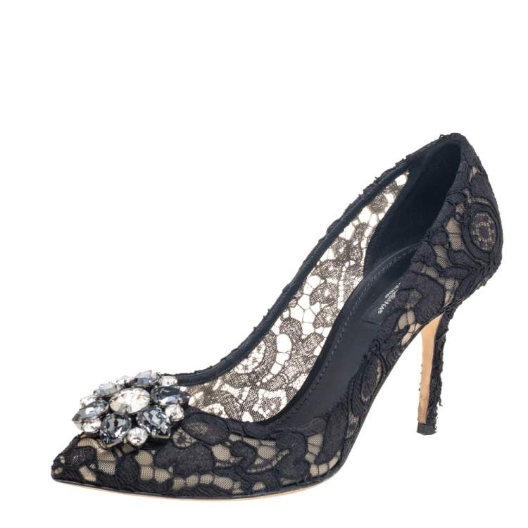 Pre Owned Dolce & Gabbana Black Lace Bellucci Pumps Size 38.5