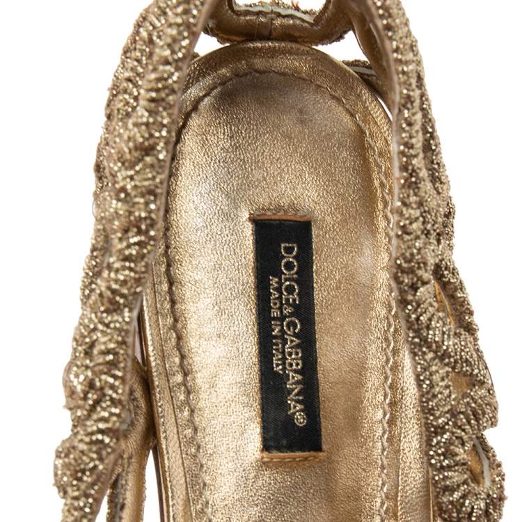 Pre Owned Dolce & Gabbana Gold Cut-Out Lurex Fabric Ballet Flats Size 39