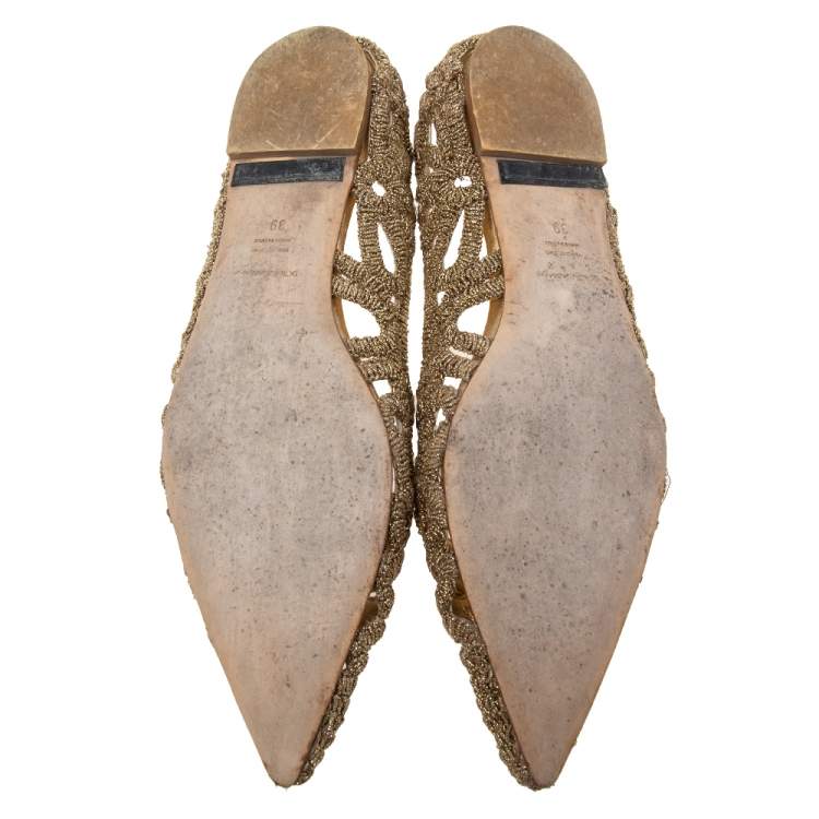 Pre Owned Dolce & Gabbana Gold Cut-Out Lurex Fabric Ballet Flats Size 39
